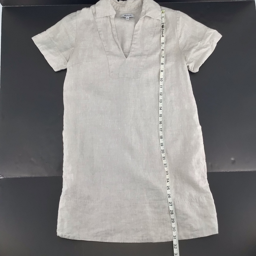 Madewell V-neck Palma Mini Dress in 100% Linen Natural Undyed nq627 Size XXS - Picture 6 of 13